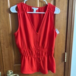 RED Sleeveless Buttoned Peplum Tank Top
